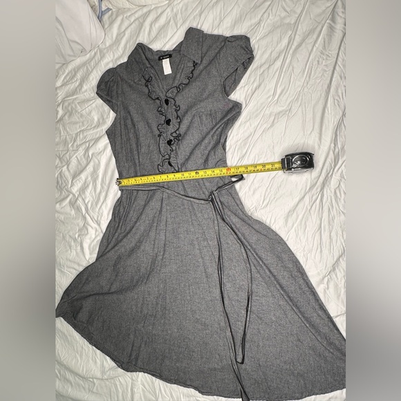 O’SHER USA 3X Y2K Ruffle Shirt Dress Gray Fit & Flare Belted Romantic Vintage - Picture 7 of 10